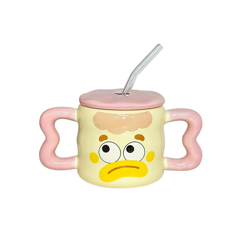 Милая кружка из керамики с крышкой и ложкой, для мужчин и женщин, домашняя кухонная чашка, кофейная чашка, молочная чашка, подарок на день рождения