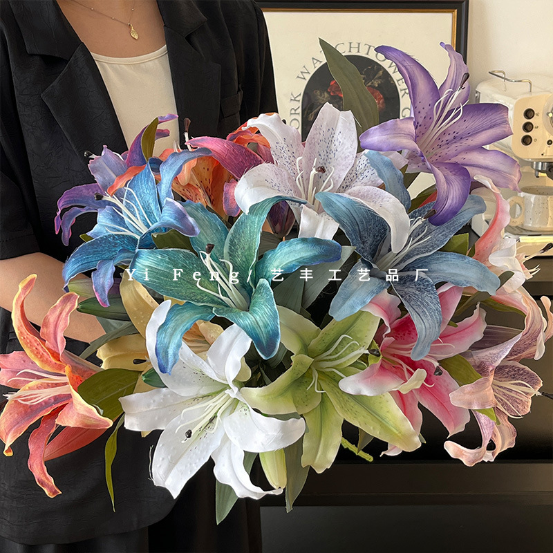 3D single flower lily bud artificial flower faux flower material home decor hotel decoration photography studio