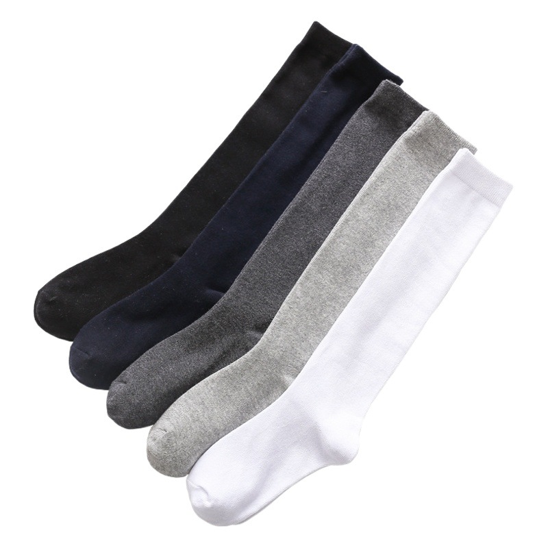 Calcetines largos para hombre, calcetines altos informales de color sólido para otoño e invierno, calcetines largos de algodón negros, calcetines transpirables que absorben el sudor
