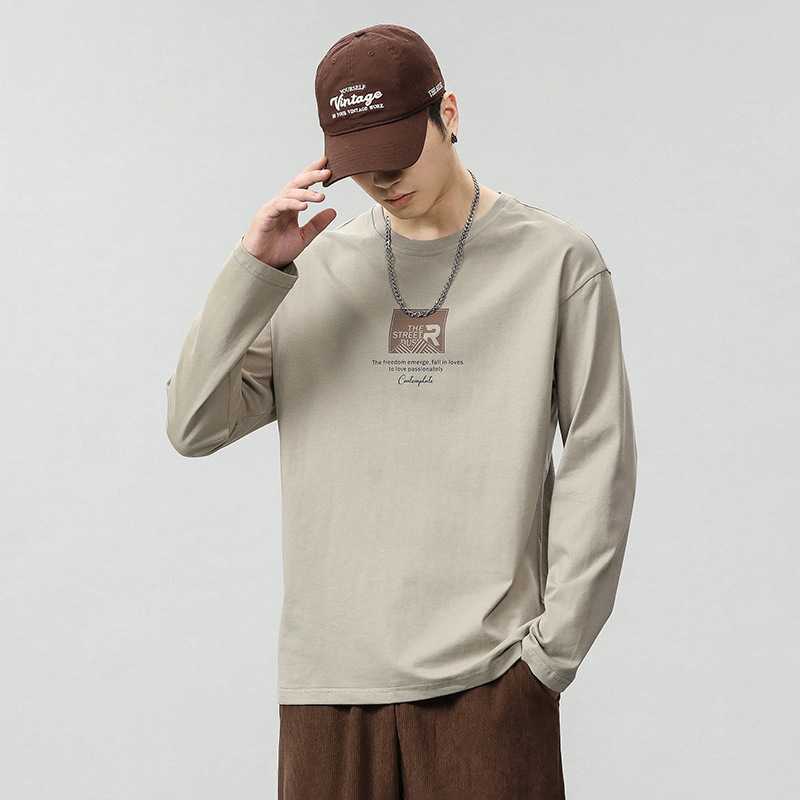 2024 Long-Sleeved T-Shirt Men's Bottoming Shirt Men's Tops Sweatshirt Casual T-Shirt Pure Cotton Autum Men's Clothing Spring Autum Winter
