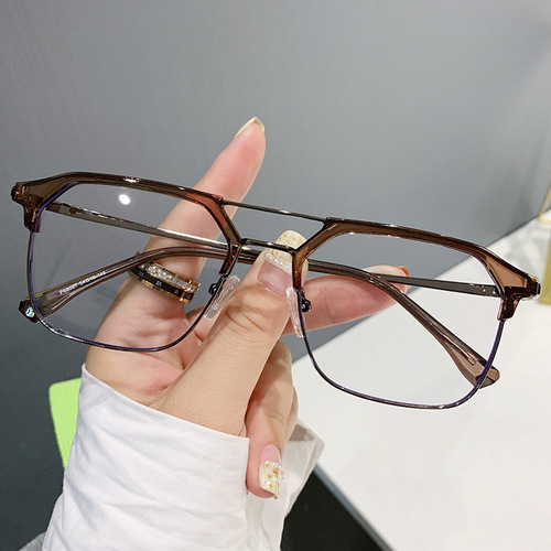 68087 Xiaohongshu live broadcast double-beam metal retro personalized anti-blue light flat frame for men with myopia