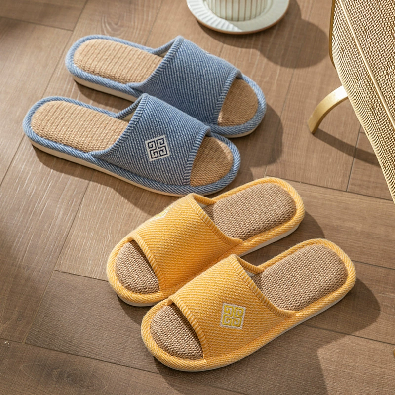 Осенние тапочки из хлопка и льна с толстой подошвой, женская домашняя и уличная мужская обувь, нескользящая обувь ручной работы, домашние летние домашние тапочки оптом