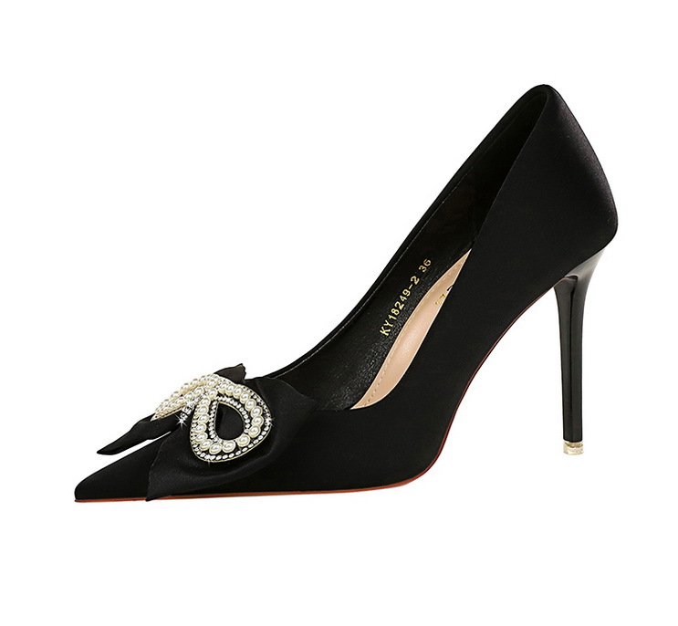Women's Stiletto Heel Pumps Satin Pointed High Heels With Bow_voghion.com