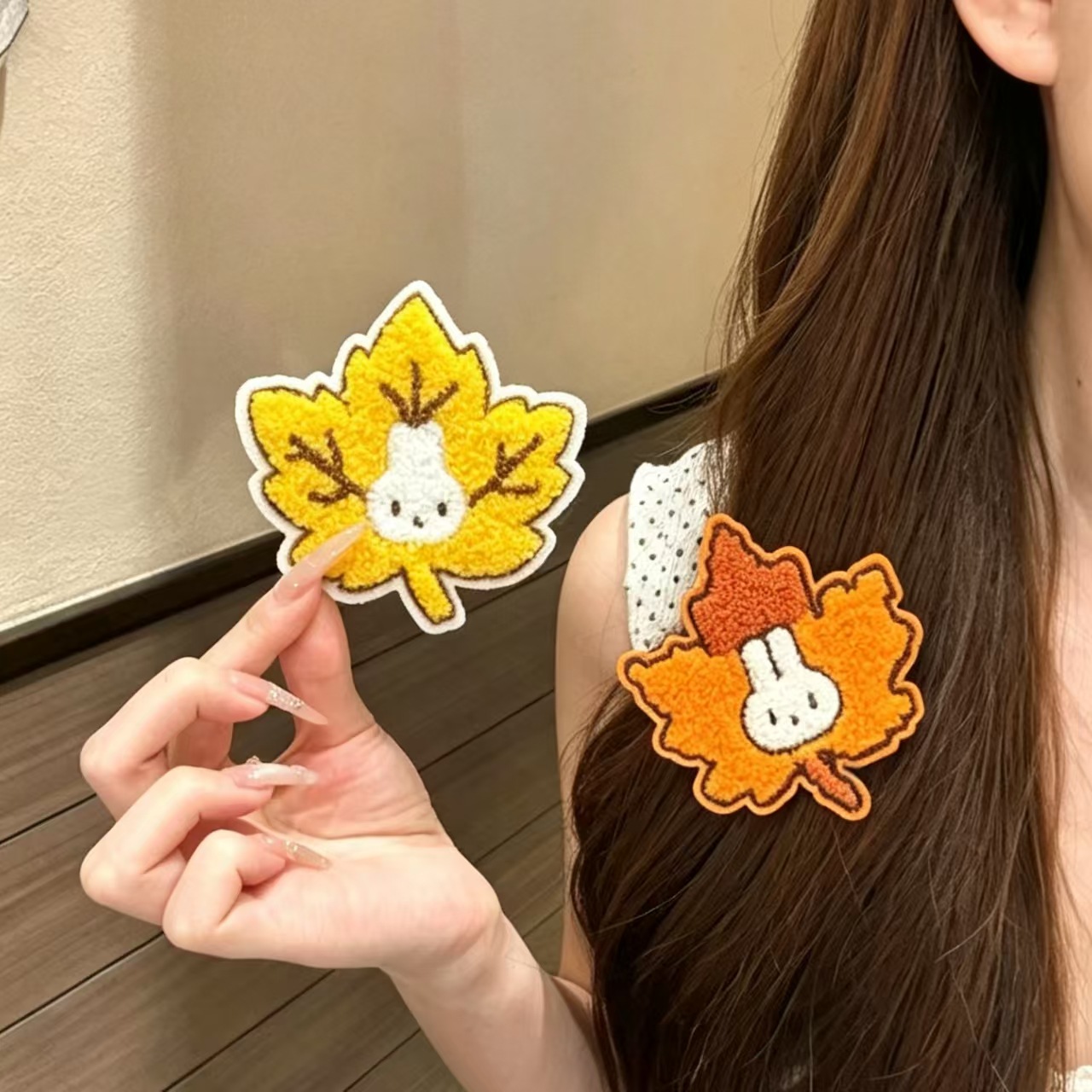 Maple leaf, Miffy, and Velcro-style pixelated hair clips – cute, trendy, and simple hair accessories for students