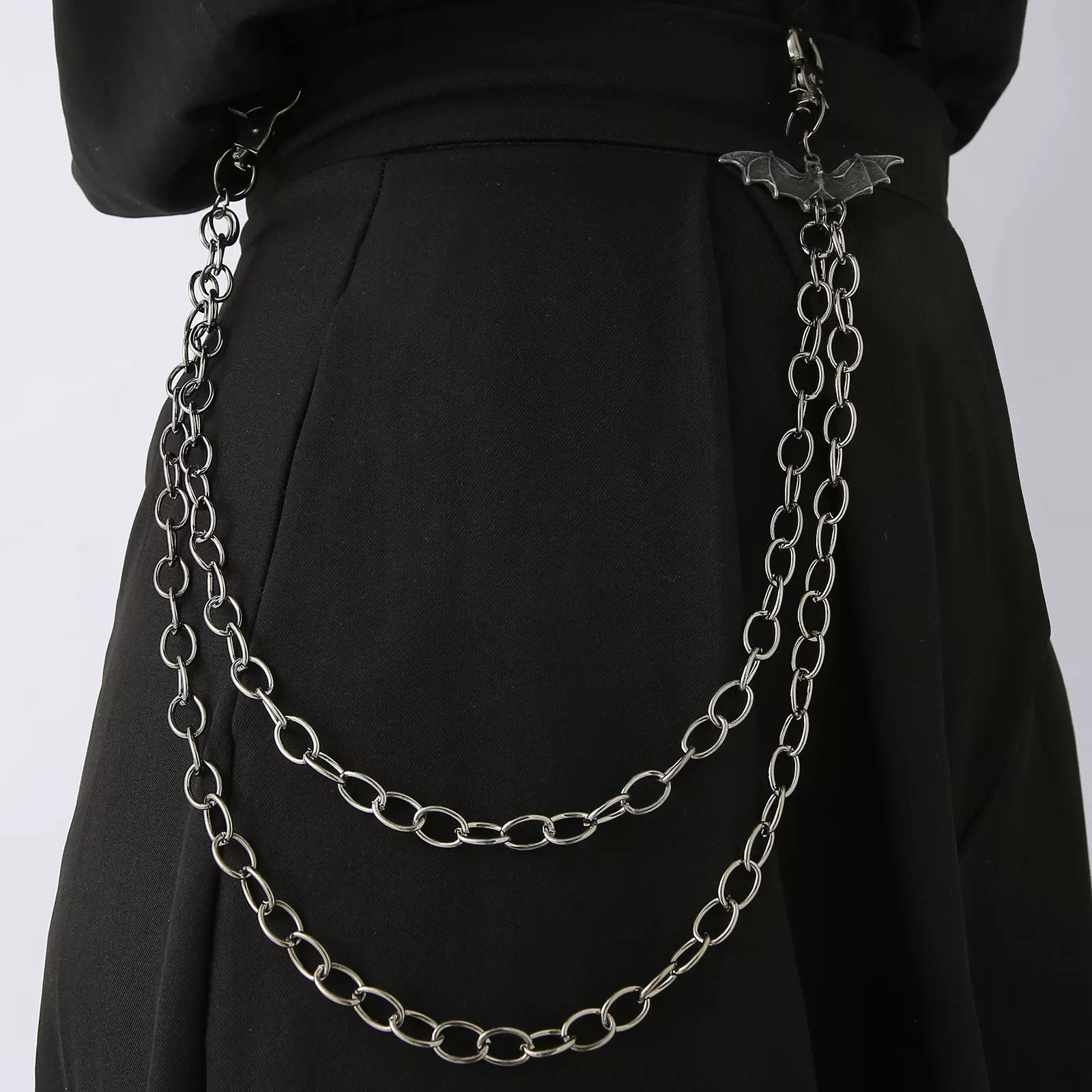 热销设计感蝙蝠吊坠裤链简约链条重工嘻哈街舞百搭裤链男女款配饰