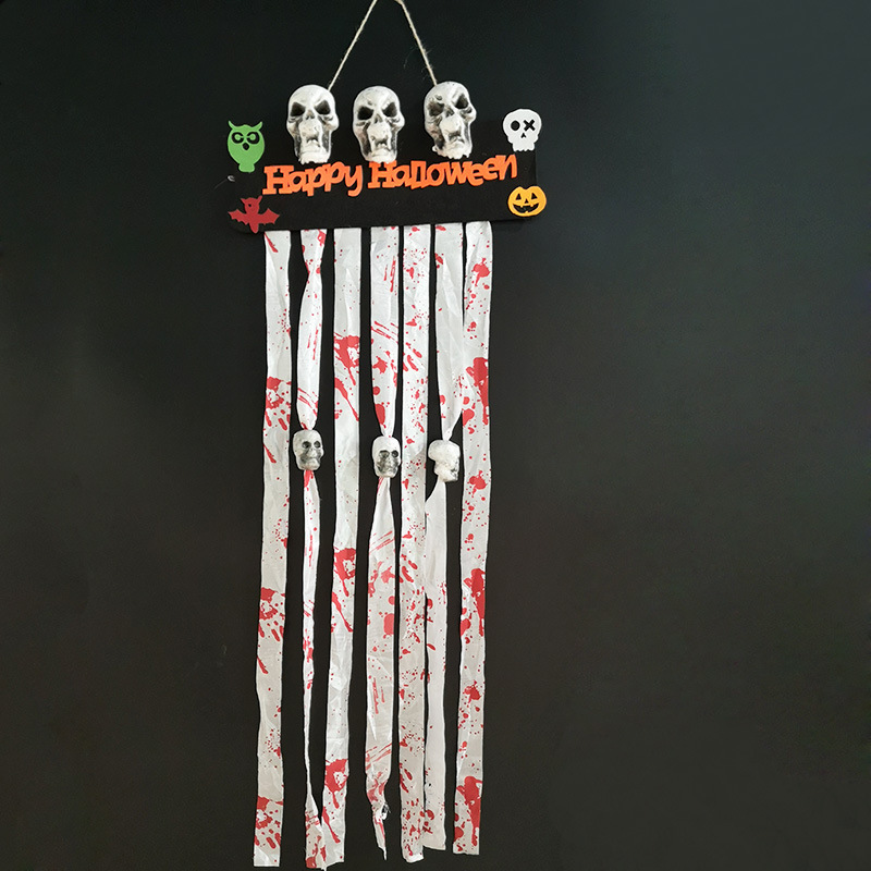 Decoración de Halloween de la casa embrujada de la atmósfera de terror decoración de props de simulación de pequeños fantasmas colgantes colgantes de cráneo colgantes de cortina de puerta