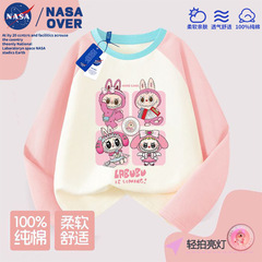NASA儿童俏皮拉布布纯棉插肩长袖t恤春秋季新款中大童亮灯打底衫