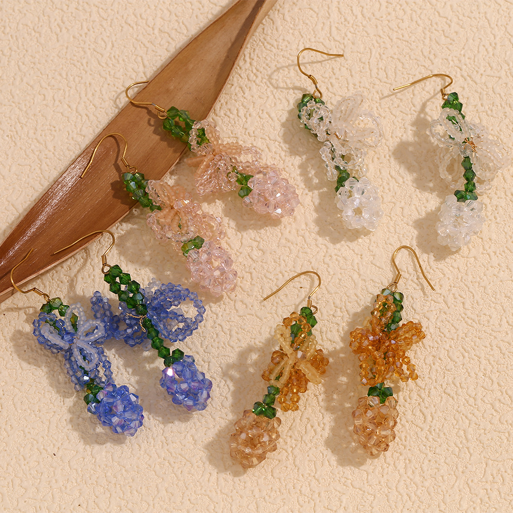 Sweet Colored Bow Pineapple Stainless Steel Earrings