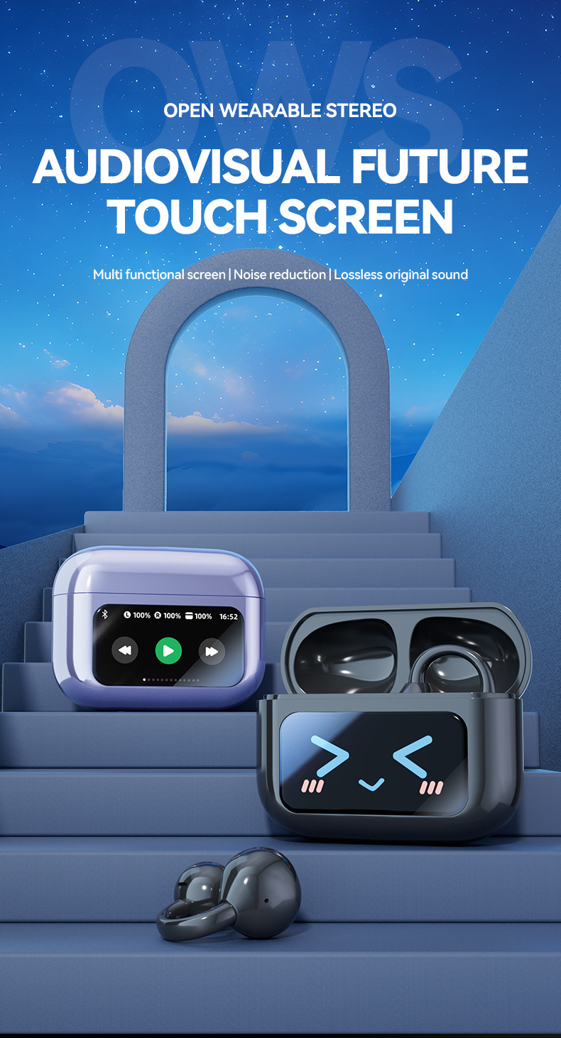Ai Smart Wireless Bluetooth Ear Clip Headphones Colour Display_voghion.com