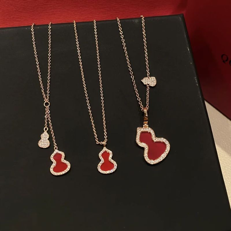 s925 スターリングシルバーキリンひょうたんネックレスハイバージョンローズゴールドダイヤモンドレッドアゲートひょうたんペンダントライト高級鎖骨チェーン|undefined