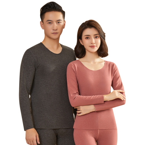 Wool and silk thermal underwear, women's autumn clothes, long johns, men's suit, heated bottoming shirt, winter round neck, velvet thickening