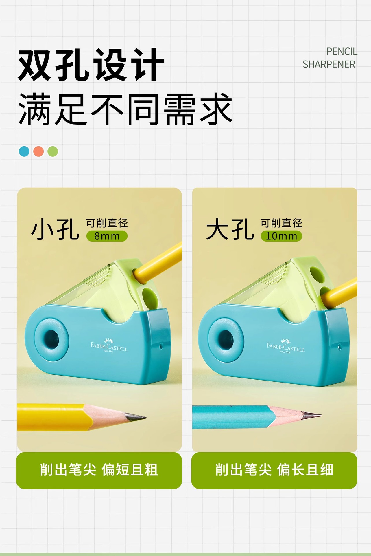 Alemán Faber-Jia 182704 Sacapuntas de lápiz de doble agujero sacapuntas para niños y estudiantes de primaria