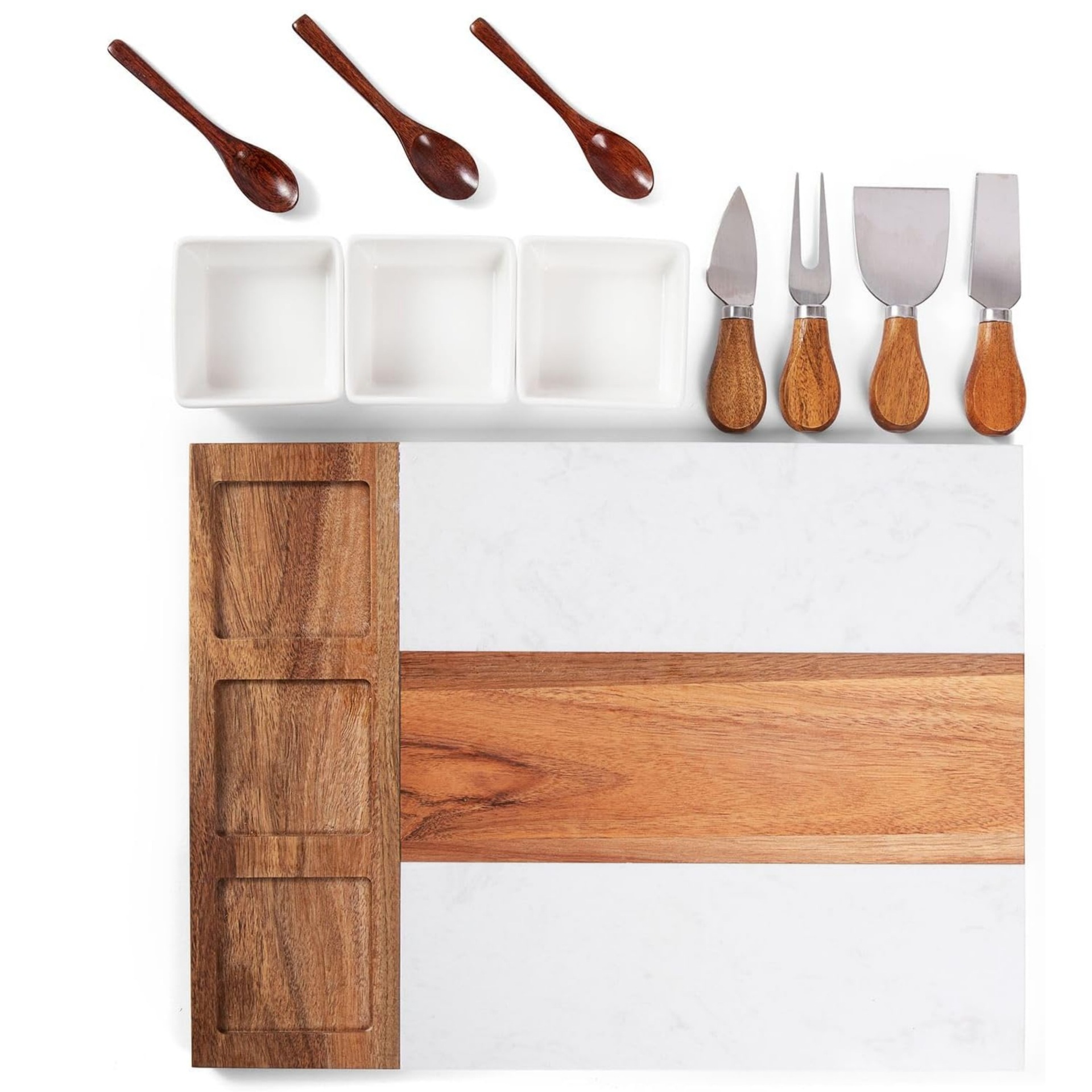 Cuchillo de queso transfronterizo conjunto de madera acacia corte tablero de pan de madera mármol queso mantequilla cuchillo tablero de horquilla
