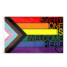跨境货源 三角彩虹everyone is welcome here  90*150cm涤纶旗帜