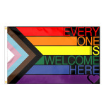 跨境货源 三角彩虹everyone is welcome here  90*150cm涤纶旗帜