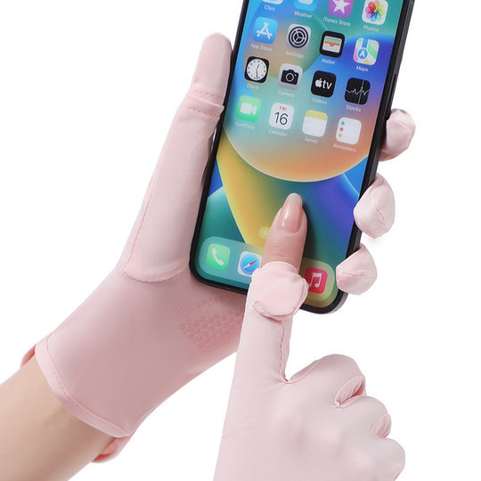 Sun protection Ice Silk gloves driving women's outdoor sports riding flip finger touch screen breathable flip finger light ice gloves
