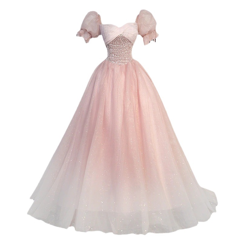 Vestido de compromiso princesa Rosa novia tostada vestido etapa rendimiento solo vestido de novia vestido de noche vestido anfitrión venta al por mayor