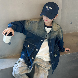 2025 New Boys' Gradient Denim Coat Spring and Autumn Children's Spring Cardigan Top Big Children's Handsome Foreign Fashion