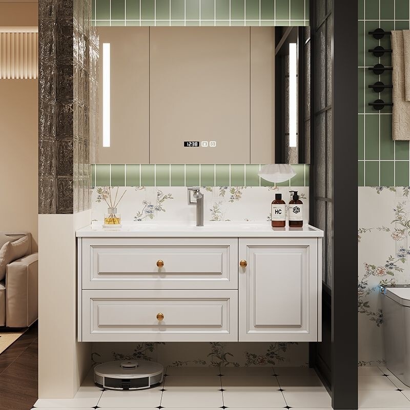 French-style bathroom cabinet with integrated ceramic basin, light luxury washbasin, integrated sink, washbasin, black bathroom cabinet French-style bathroom cabinet with integrated ceramic basin, light luxury washbasin, integrated sink, washbasin, black bathroom cabinet