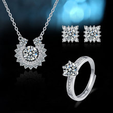 直播爆款首饰三件套仿真莫桑钻几何戒指项链耳钉套装女一件代发