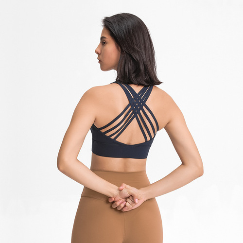 Dropshipping new style cross back beautiful yoga bra sexy sports bra no rims running fitness bra