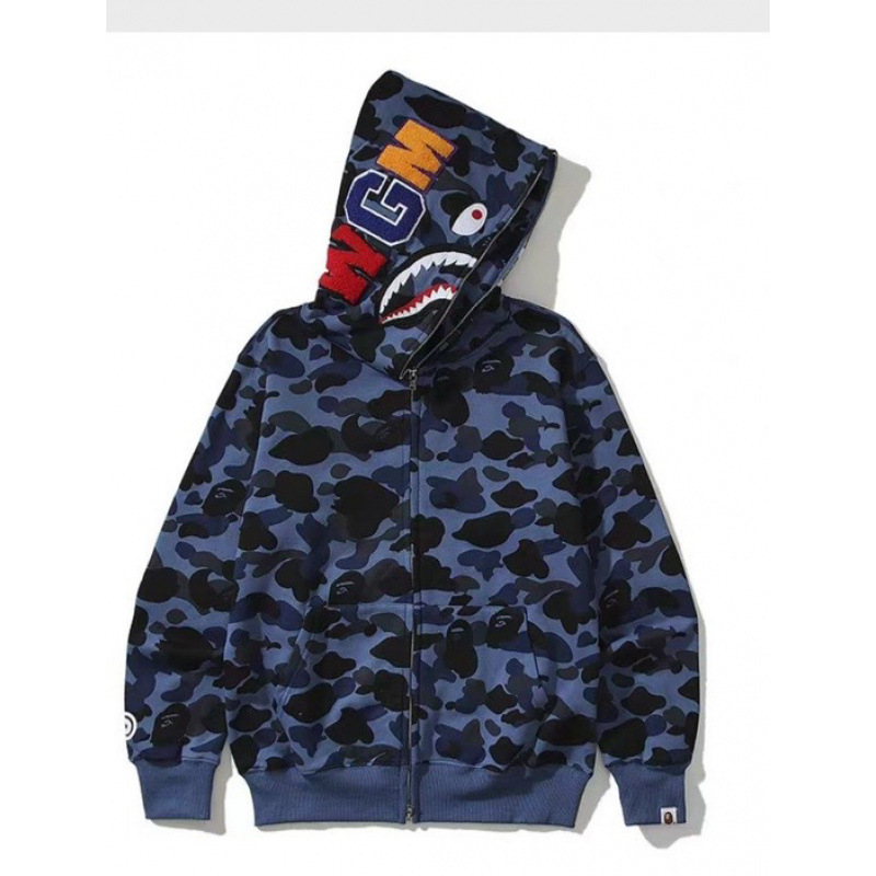 2025 [健康布] 3D デジタル印刷 Bape ブランド シャークヘッド スウェットシャツ メンズ カップル ジッパー カーディガン ベルト付き|undefined