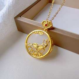 国潮祥云嫦娥项链女中国风锁骨链仿和田玉平安扣金镶玉吊坠项饰
