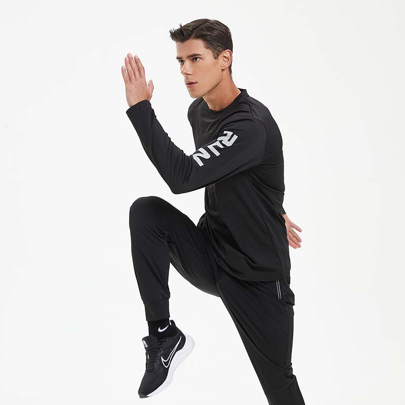 Deportes de los hombres ocio al aire libre cuello redondo Camiseta de entrenamiento de fitness de secado rápido transpirable manga larga nuevos productos de registro impreso