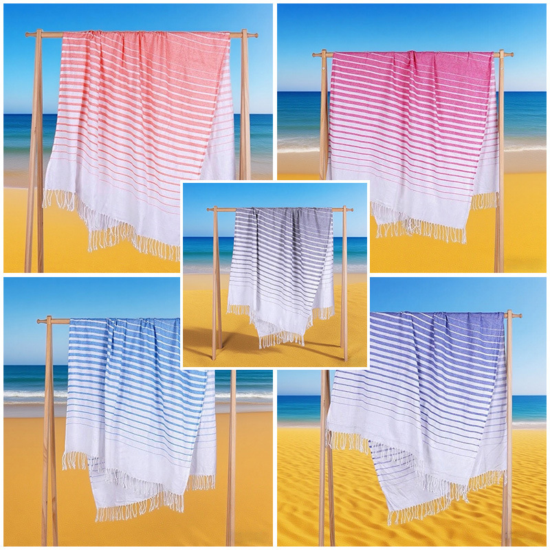 Gradient Color Beach Towel Polyester Cotton Beach Towel Bath Towel Turkey Tassel Bath Towel Sand-proof Yarn-dyed Woven Bath Towel