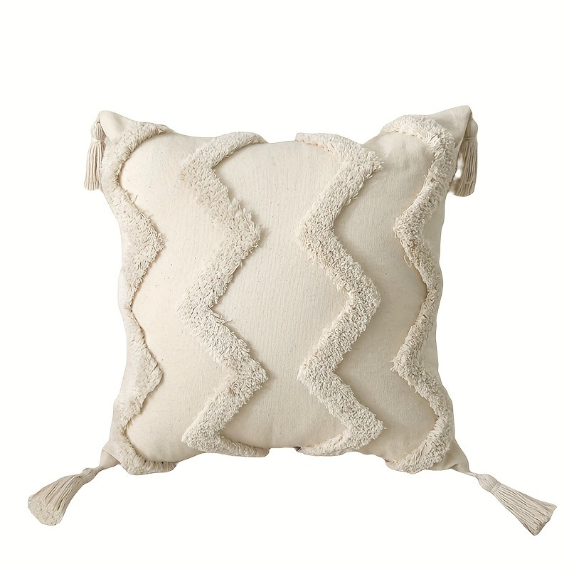 Cream lienzo bordado funda de almohada estilo nórdico ligero lujo cojín de sofá geométrico decoración de hoteles residencial funda de almohada