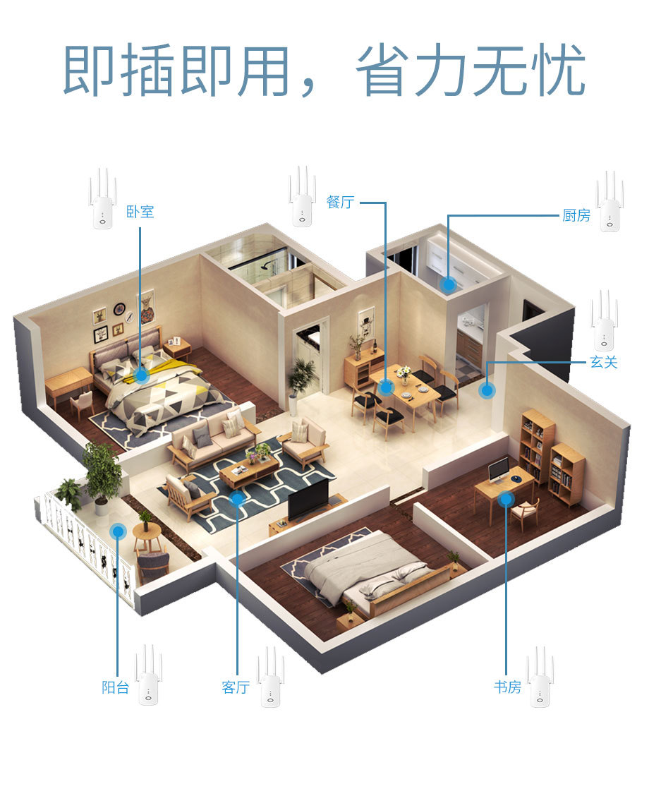 WiFi Signal Amplifier Booster Wireless Network Extender 1200M Repeater Router Manufacturer Stock