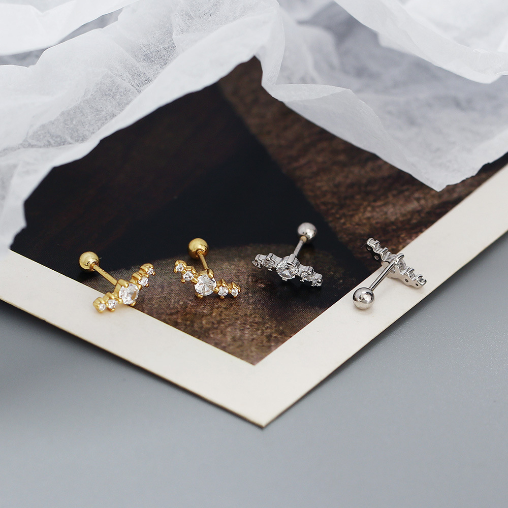 Earrings, Ear Studs Classification 1 Pair Quantity 1 Pair 925 Sterling Silver Round Zircon Electroplating 18K Real Gold Plated Platinum Plated Earrings Ear Studs