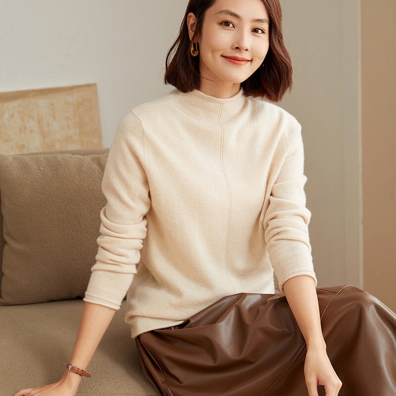 Bottoming half turtleneck women's long-sleeved cashmere sweater pure mountain solid color top curling sweater 100 inner shirt autumn and winter pullover match%