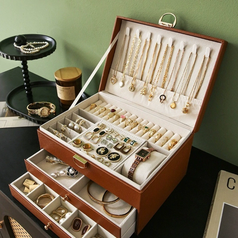 Новая легкая роскошная шкатулка для драгоценностей, многослойные серьги, большая вместительная шкатулка для драгоценностей с замком, ящик для хранения ювелирных изделий, серьги