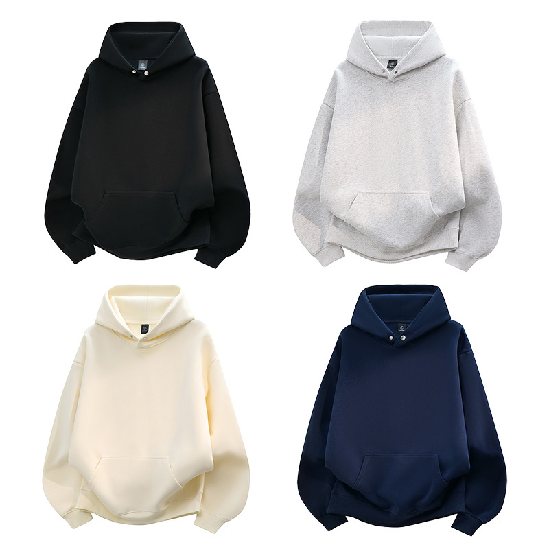 Cross-border wholesale of American and Japanese style heavy-duty 360g loose-fit drop-shoulder hooded sweatshirts with one button, bulk pure cotton Cross-border wholesale of American and Japanese style heavy-duty 360g loose-fit drop-shoulder hooded sweatshirts with one button, bulk pure cotton
