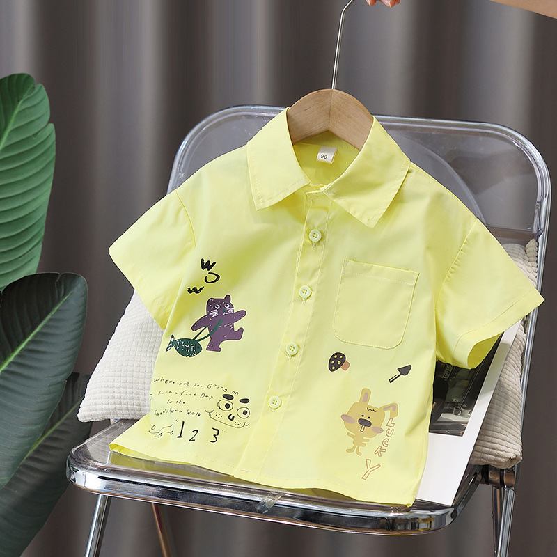 7274 Camisa de manga corta para niños Camisa estampada de primavera Ropa fina de verano para niños 2025 Nuevo estilo de moda