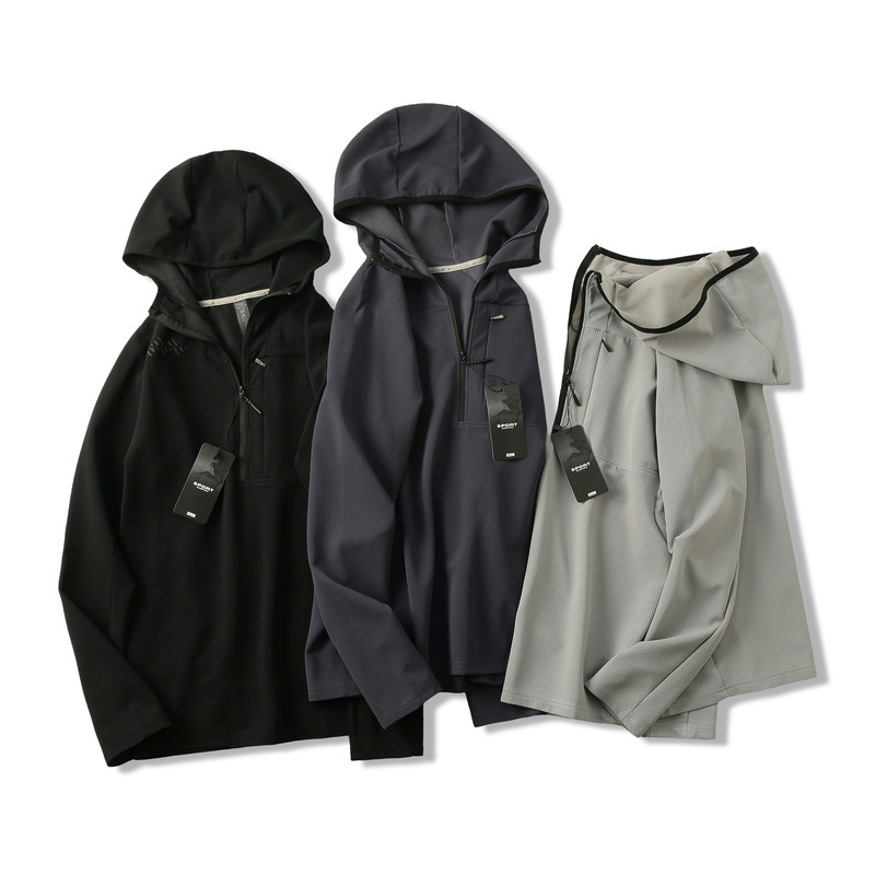 Dijia Autumn Sports Casual Jacket Long Sleeve Pullover Half Zipper Hooded Sweater Stretch Breathable Fitness Training