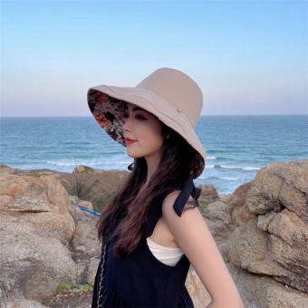 渔夫帽女遮阳帽子女款双面戴遮阳帽可折叠防晒太阳帽平顶帽防晒帽
