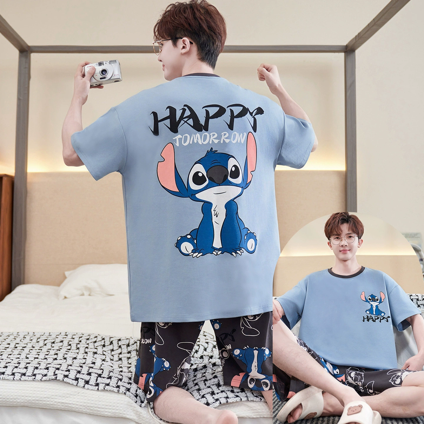 Хлопковая мультяшная тонкая пижама, набор для учащихся, для подростков, большой размер