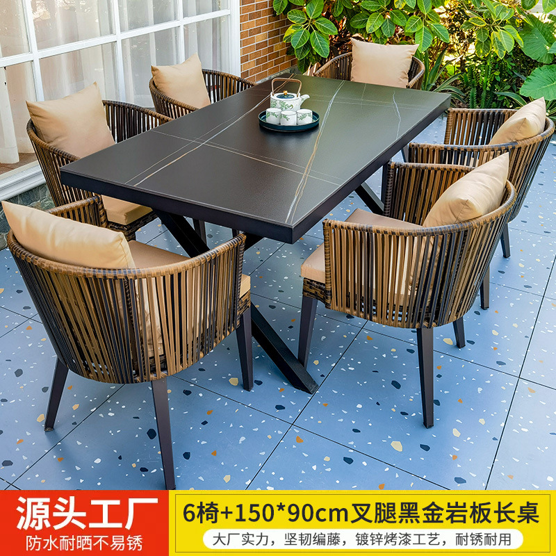 Mesas y sillas al aire libre Villa Patio Jardín Mesas y sillas Terraza de ocio Mesas de ratán Mesas de madera de plástico Combinación Mesas y sillas de ratán al aire libre