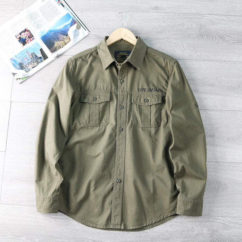 Casual suelta camisa de manga larga transfronteriza primavera y otoño nuevo gran color sólido camisa de trabajo juvenil chaqueta de hombre