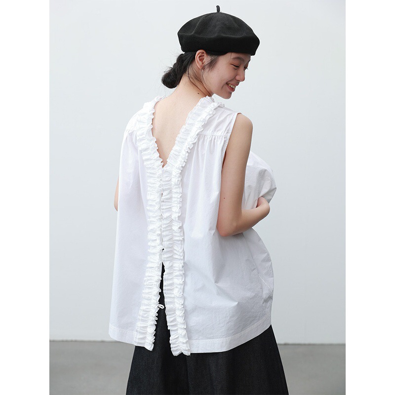 Sannai Nut Petal Collar Sleeveless Shirt Reversible Shirt Women's White French Commuter Top 41C032