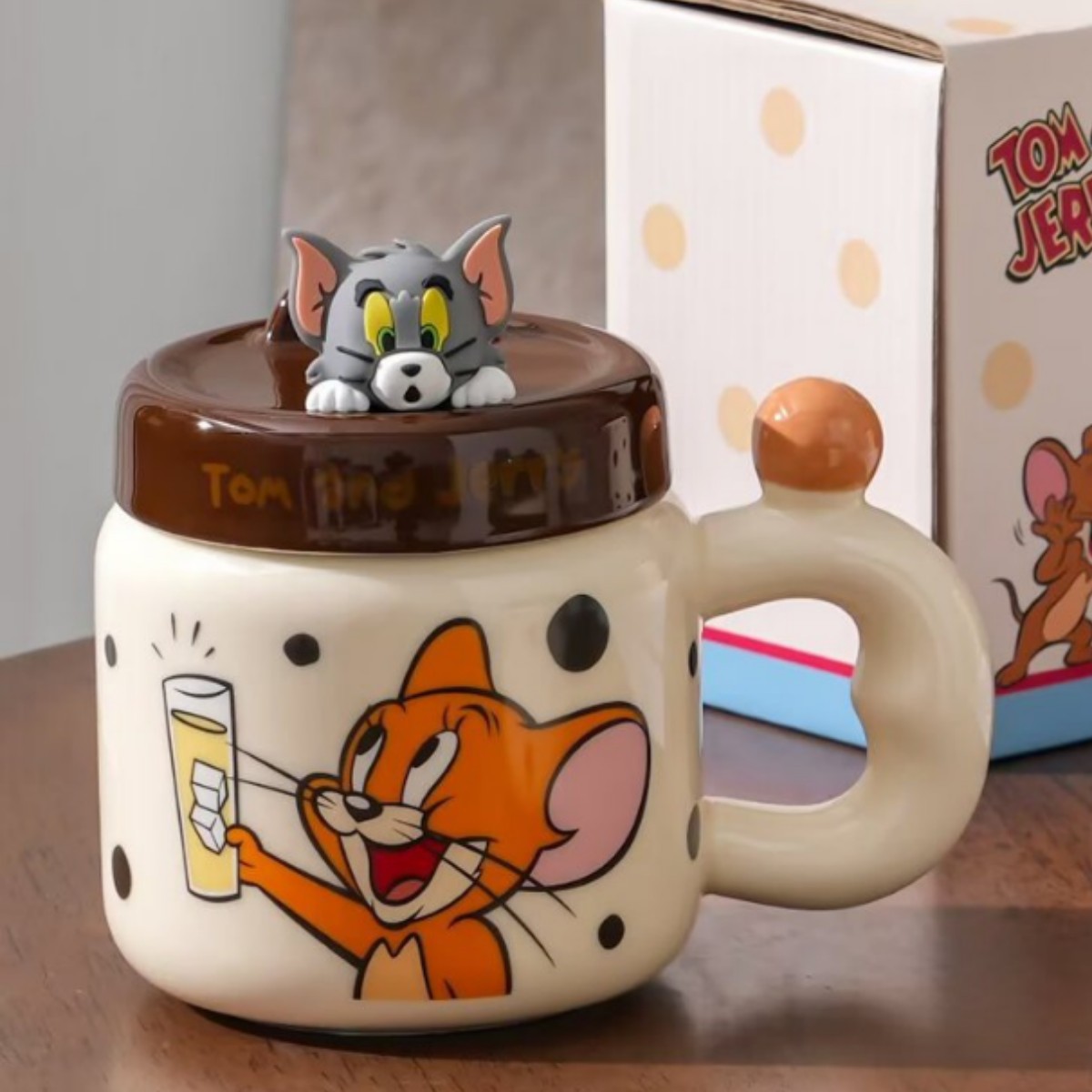 Gatos y ratones auténticos copos de marca encantadores tazas de gran capacidad tazas de cerámica domésticas con tapa de alta calidad de agua taza