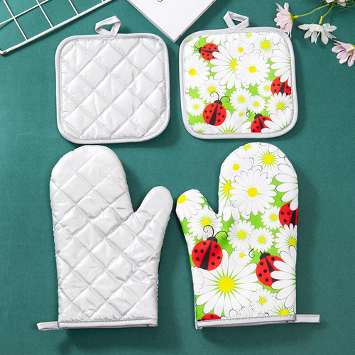 New Style Farmhouse Kitchen Print Microwave Baking Glove Heat Insulating Mat Set High Temperature Oven Heatproof Gloves