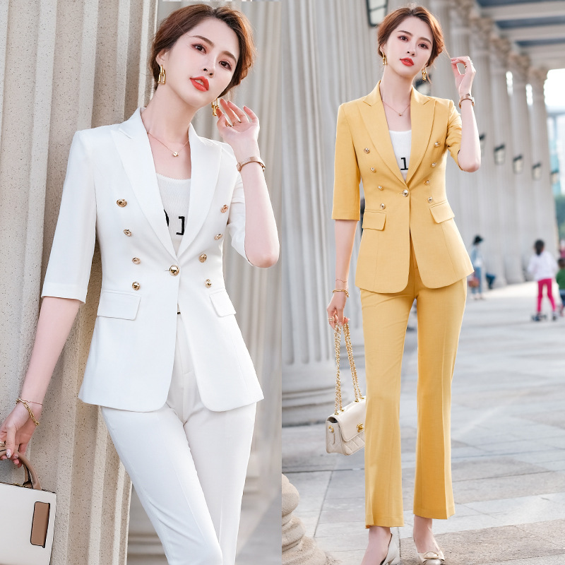 yellow Suit Korean Edition 2021 Spring and summer new pattern Business Suits temperament Goddess van High-end Light cooked Two piece set