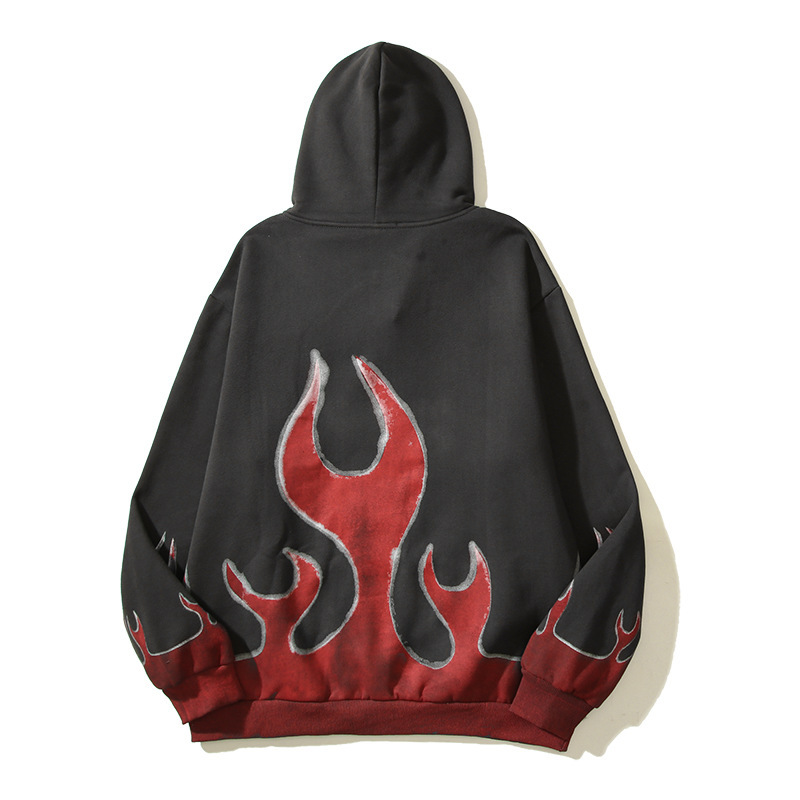 Jaqueta de algodão puro Tott masculina e feminina American High Street Flame Unicorn Arm Printed Hoodie Trend_voghion.com