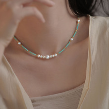 天然淡水珍珠绿松石串珠项链女夏百搭高级感小众锁骨颈链饰品批发