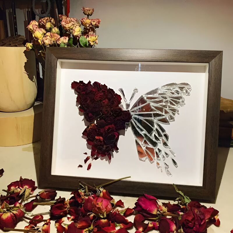 DIY Handmade Rose Dried Flower Broken Butterfly Mirror Photo Frame Decoration Material Bag Valentine's Day 520 Gift for Girlfriend