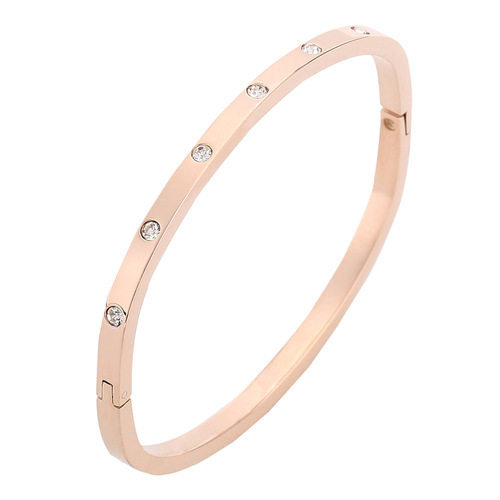 Full Polished Square Women's Stainless Steel Bracelet with Zirconia Accents for Cross-Border Supply and Wholesale Titanium Steel Accessories