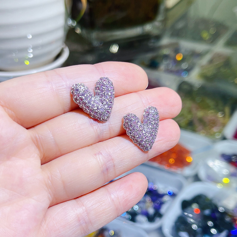 Fashion Heart Shape Copper Inlay Zircon Ear Studs 1 Pair